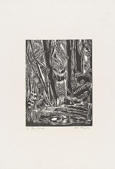 Artist: b'MEYER, Bill' | Title: b'Donna track' | Date: 1968 | Technique: b'linocut, printed in black ink, from reduction block process' | Copyright: b'\xc2\xa9 Bill Meyer' Artist: b'MEYER, Bill' | Title: b'Donna track' | Date: 1968 | Technique: b'linocut, printed in black ink, from reduction block process' | Copyright: b'\xc2\xa9 Bill Meyer'