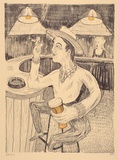 Artist: Hay, Bill. | Title: Drinker | Date: 1989, June - August | Technique: lithograph, printed in black ink, from one stone; hand-coloured