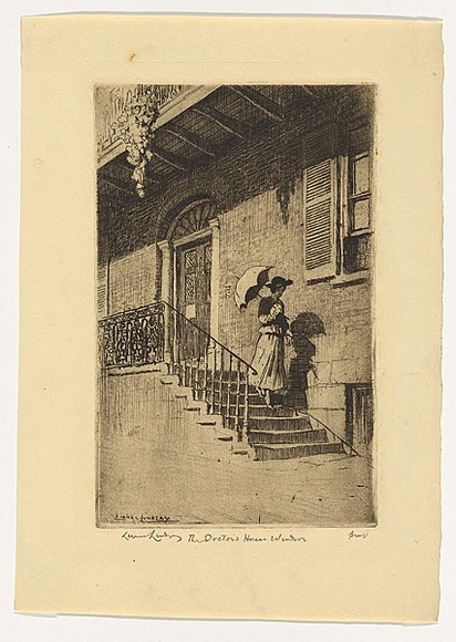 Artist: LINDSAY, Lionel | Title: The Doctor's house, Windsor, NSW | Date: 1919 | Technique: etching and aquatint, printed in black ink with plate-tone, from one plate | Copyright: Courtesy of the National Library of Australia Artist: LINDSAY, Lionel | Title: The Doctor's house, Windsor, NSW | Date: 1919 | Technique: etching and aquatint, printed in black ink with plate-tone, from one plate | Copyright: Courtesy of the National Library of Australia