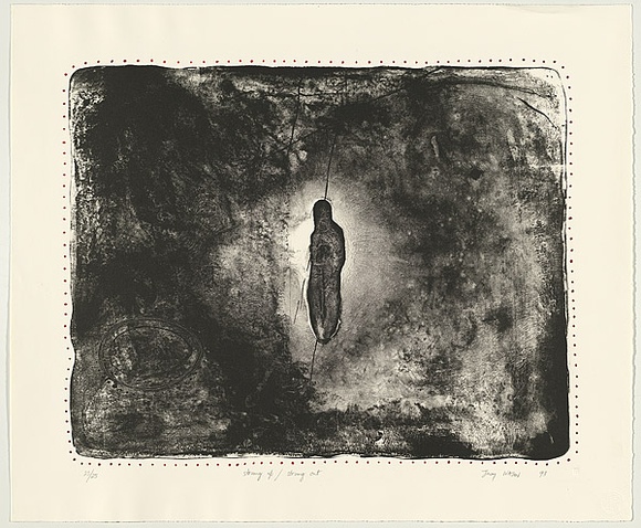 Artist: b'Watson, Judy.' | Title: b'strung up, strung out' | Date: 1993 | Technique: b'lithograph, printed in colour, from one stone and one plate' Artist: b'Watson, Judy.' | Title: b'strung up, strung out' | Date: 1993 | Technique: b'lithograph, printed in colour, from one stone and one plate'