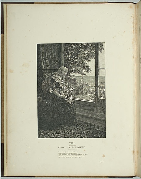 Artist: b'Ashton, Julian.' | Title: b'Frontispiece: Saw a leafy window one who sat...' | Date: 1881 | Technique: b'wood-engraving, printed in black ink, from one block' Artist: b'Ashton, Julian.' | Title: b'Frontispiece: Saw a leafy window one who sat...' | Date: 1881 | Technique: b'wood-engraving, printed in black ink, from one block'