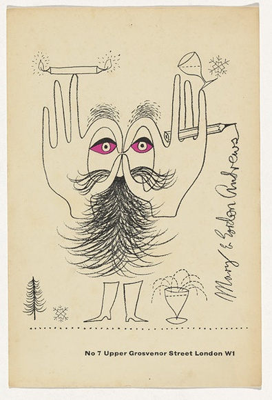 Artist: b'Andrews, Gordon.' | Title: b'Christmas card, Chirstmas card from Gordon and Mary Andrews to Douglas Annand' | Date: c.1950 | Technique: b'letterpress, printed in colour' Artist: b'Andrews, Gordon.' | Title: b'Christmas card, Chirstmas card from Gordon and Mary Andrews to Douglas Annand' | Date: c.1950 | Technique: b'letterpress, printed in colour'