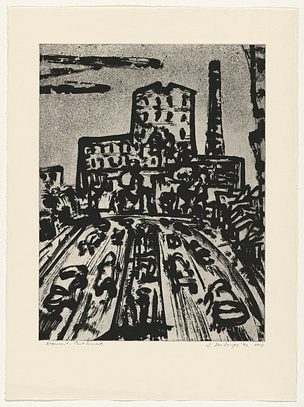 Artist: b'Senbergs, Jan.' | Title: b'Monument - Port Liardet' | Date: 1992 | Technique: b'etching, printed in black ink, from one plate' | Copyright: b'\xc2\xa9 Jan Senbergs'