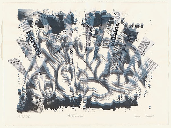Artist: b'Kamp, Jenni.' | Title: b'Aftermath' | Date: 1997 | Technique: b'lithograph, printed in black ink, from one stone; collaged addition of cut paper' Artist: b'Kamp, Jenni.' | Title: b'Aftermath' | Date: 1997 | Technique: b'lithograph, printed in black ink, from one stone; collaged addition of cut paper'