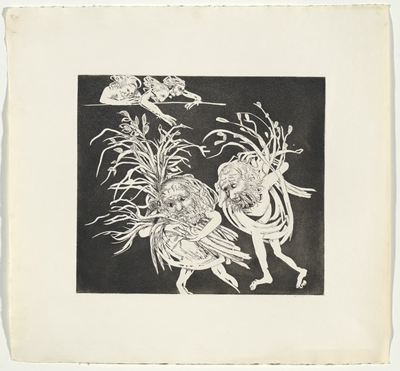 Artist: b'BOYD, Arthur' | Title: b'Old men enter carrying fagots to smoke out the women.' | Date: (1970) | Technique: b'etching and aquatint, printed in black ink, from one plate' | Copyright: b'Reproduced with permission of Bundanon Trust' Artist: b'BOYD, Arthur' | Title: b'Old men enter carrying fagots to smoke out the women.' | Date: (1970) | Technique: b'etching and aquatint, printed in black ink, from one plate' | Copyright: b'Reproduced with permission of Bundanon Trust'