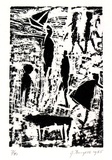 Artist: Burgess, Jeff. | Title: Kids on beach. | Date: 1985 | Technique: woodcut