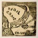 Artist: Craig, Sybil. | Title: Bookplate: Sybil Craig (tail wagger). | Technique: linocut, printed in black ink, from one block