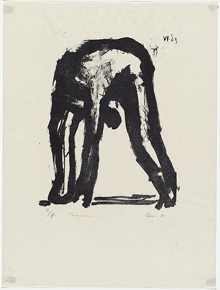 Artist: b'MADDOCK, Bea' | Title: b'Fossicker' | Date: 1963 | Technique: b'lithograph, printed in black ink by hand-burnishing, from one stone' Artist: b'MADDOCK, Bea' | Title: b'Fossicker' | Date: 1963 | Technique: b'lithograph, printed in black ink by hand-burnishing, from one stone'