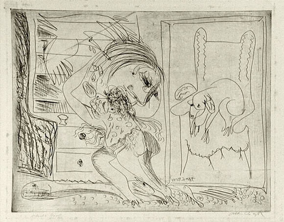 Artist: b'BOYD, Arthur' | Title: b'Figure with head, bird in interior.' | Date: (1968-69) | Technique: b'etching, printed in black ink, from one plate' | Copyright: b'Reproduced with permission of Bundanon Trust' Artist: b'BOYD, Arthur' | Title: b'Figure with head, bird in interior.' | Date: (1968-69) | Technique: b'etching, printed in black ink, from one plate' | Copyright: b'Reproduced with permission of Bundanon Trust'