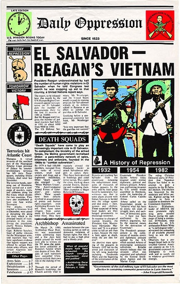 Artist: b'REDBACK GRAPHIX' | Title: b'The Daily Oppression' | Date: 1982 | Technique: b'screenprint, printed in colour, from five stencils' | Copyright: b'\xc2\xa9 Michael Callaghan' Artist: b'REDBACK GRAPHIX' | Title: b'The Daily Oppression' | Date: 1982 | Technique: b'screenprint, printed in colour, from five stencils' | Copyright: b'\xc2\xa9 Michael Callaghan'
