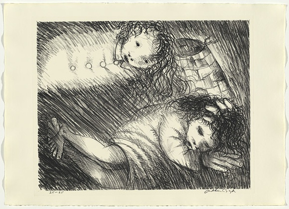 Artist: b'BOYD, Arthur' | Title: b'St Francis when young dreaming of fine clothes and armour.' | Date: (1965) | Technique: b'lithograph, printed in black ink, from one plate' | Copyright: b'Reproduced with permission of Bundanon Trust' Artist: b'BOYD, Arthur' | Title: b'St Francis when young dreaming of fine clothes and armour.' | Date: (1965) | Technique: b'lithograph, printed in black ink, from one plate' | Copyright: b'Reproduced with permission of Bundanon Trust'