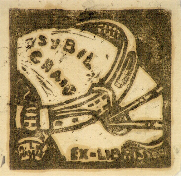 Artist: b'Craig, Sybil.' | Title: b'Bookplate: Sybil Craig (tail wagger).' | Technique: b'linocut, printed in black ink, from one block' Artist: b'Craig, Sybil.' | Title: b'Bookplate: Sybil Craig (tail wagger).' | Technique: b'linocut, printed in black ink, from one block'