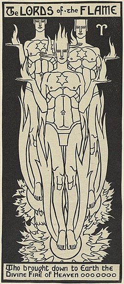 Artist: b'Waller, Christian.' | Title: b'The Lords of the Flame' | Date: 1932 | Technique: b'linocut, printed in black ink, from one block' Artist: b'Waller, Christian.' | Title: b'The Lords of the Flame' | Date: 1932 | Technique: b'linocut, printed in black ink, from one block'
