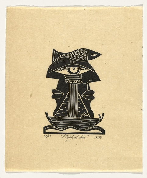 Artist: b'KONING, Theo' | Title: b'Dyad at sea.' | Date: 1988 | Technique: b'linocut, printed in black ink, from one block' | Copyright: b'\xc2\xa9 Theo Koning' Artist: b'KONING, Theo' | Title: b'Dyad at sea.' | Date: 1988 | Technique: b'linocut, printed in black ink, from one block' | Copyright: b'\xc2\xa9 Theo Koning'