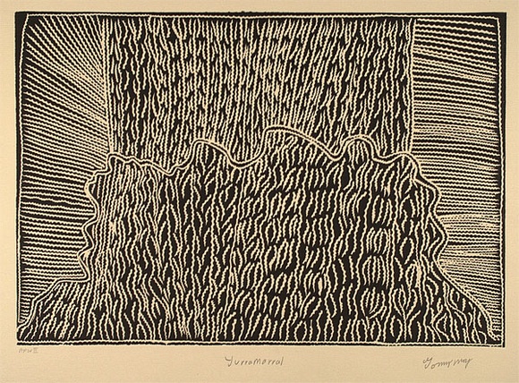 Artist: b'Ngarraija, Tommy May.' | Title: b'Yurramarral' | Date: 1995, November | Technique: b'linocut, printed in black ink, from one block' Artist: b'Ngarraija, Tommy May.' | Title: b'Yurramarral' | Date: 1995, November | Technique: b'linocut, printed in black ink, from one block'