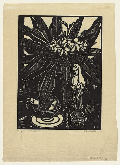 Artist: b'Proctor, Thea.' | Title: b'Frangipanni' | Date: 1928 | Technique: b'woodcut, printed in black ink, from one block' | Copyright: b'\xc2\xa9 Art Gallery of New South Wales' Artist: b'Proctor, Thea.' | Title: b'Frangipanni' | Date: 1928 | Technique: b'woodcut, printed in black ink, from one block' | Copyright: b'\xc2\xa9 Art Gallery of New South Wales'