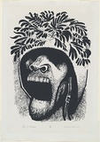 Artist: Counihan, Noel. | Title: Boy in helmet. | Date: 1968 | Technique: screenprint, printed in black ink, from one photo-stencil