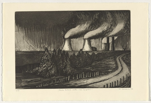 Artist: b'Vickers, Rose.' | Title: b'Dark satanic mills - near Singleton' | Date: 1990 | Technique: b'etching and aquatint, printed in black ink, from one plate' Artist: b'Vickers, Rose.' | Title: b'Dark satanic mills - near Singleton' | Date: 1990 | Technique: b'etching and aquatint, printed in black ink, from one plate'