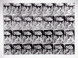 Artist: UNKNOWN | Title: not titled [28 images of a face plastered with paper] | Date: (1980) | Technique: offset-lithograph, printed in black ink