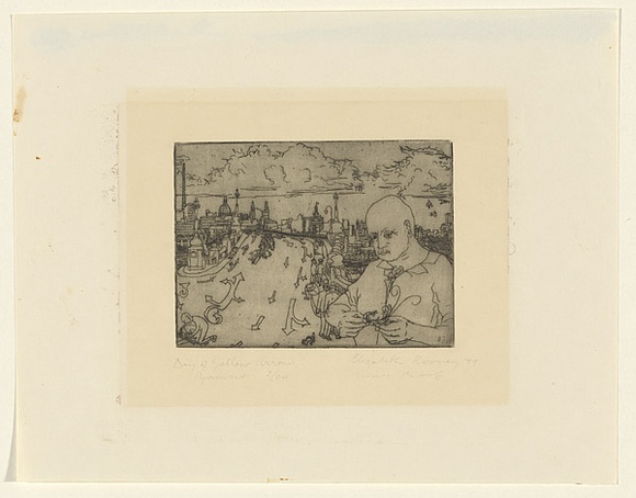 Artist: b'Rooney, Elizabeth.' | Title: b'Day of yellow arrows, Pyrmont' | Date: 1959 | Technique: b'etching printed in black ink with plate-tone, from one plate' Artist: b'Rooney, Elizabeth.' | Title: b'Day of yellow arrows, Pyrmont' | Date: 1959 | Technique: b'etching printed in black ink with plate-tone, from one plate'