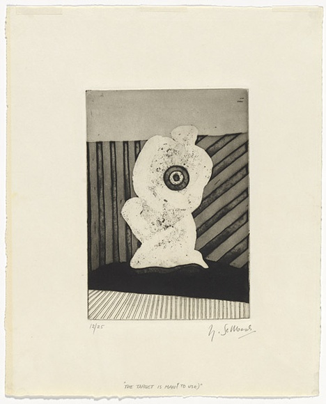 Artist: b'SELLBACH, Udo' | Title: b'The Target is man (to use)' | Technique: b'etching and aquatint, printed in black ink, from one plate' Artist: b'SELLBACH, Udo' | Title: b'The Target is man (to use)' | Technique: b'etching and aquatint, printed in black ink, from one plate'
