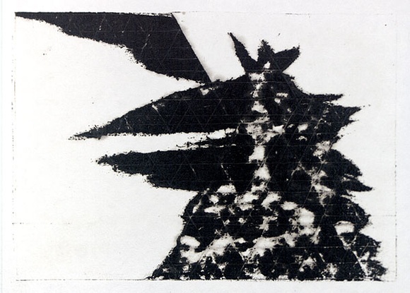 Artist: b'Roberts, Neil.' | Title: b'Eruptions 21' | Date: 1991 | Technique: b'pigment-transfer, printed in brown ink, from one bitumen paper plate' Artist: b'Roberts, Neil.' | Title: b'Eruptions 21' | Date: 1991 | Technique: b'pigment-transfer, printed in brown ink, from one bitumen paper plate'