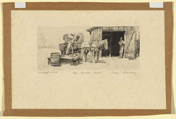 Artist: Leason, Percy. | Title: The water cart | Date: 1921 | Technique: etching, printed in black ink, from one plate | Copyright: Permission granted in memory of Percy Leason