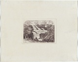 Artist: Terry, F.C. | Title: (Waterfall with Aborigines in foreground). | Date: c.1860 | Technique: etching, printed in purpleish black ink, from one plate