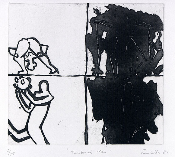 Artist: b'Fransella, Graham.' | Title: b'Tambourine man'. | Date: 1981 | Technique: b'aquatint, printed in black ink, from one plate' | Copyright: b'Courtesy of the artist'