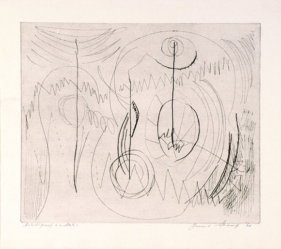 Artist: b'Sharp, James.' | Title: b'(Abstract)' | Date: 1965 | Technique: b'etching, printed in black ink with plate-tone, from one plate' | Copyright: b'\xc2\xa9 Estate of James Sharp' Artist: b'Sharp, James.' | Title: b'(Abstract)' | Date: 1965 | Technique: b'etching, printed in black ink with plate-tone, from one plate' | Copyright: b'\xc2\xa9 Estate of James Sharp'