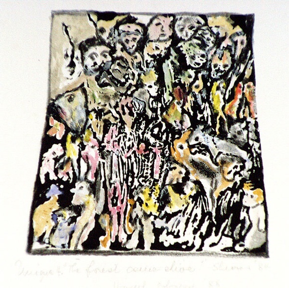 Artist: b'Shearer, Mitzi.' | Title: b'The forest came alive' | Date: 1984-88 | Technique: b'etching, printed in black ink, from one plate, hand-coloured' Artist: b'Shearer, Mitzi.' | Title: b'The forest came alive' | Date: 1984-88 | Technique: b'etching, printed in black ink, from one plate, hand-coloured'