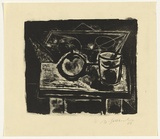 Artist: SELLBACH, Udo | Title: (An apple and glass on a table) | Date: 1952 | Technique: lithograph, printed in black ink, from one stone [or plate]