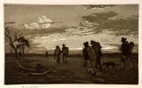 Artist: LINDSAY, Lionel | Title: Tramping for tucker | Date: 1917 | Technique: aquatint, etching, burnishing, printed in brown ink, from one plate | Copyright: Courtesy of the National Library of Australia