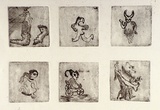 Artist: b'Shearer, Mitzi.' | Title: b'not titled [six small pictures on one sheet]' | Date: 1980 | Technique: b'etching, printed in black ink with plate-tone, from six  plates'