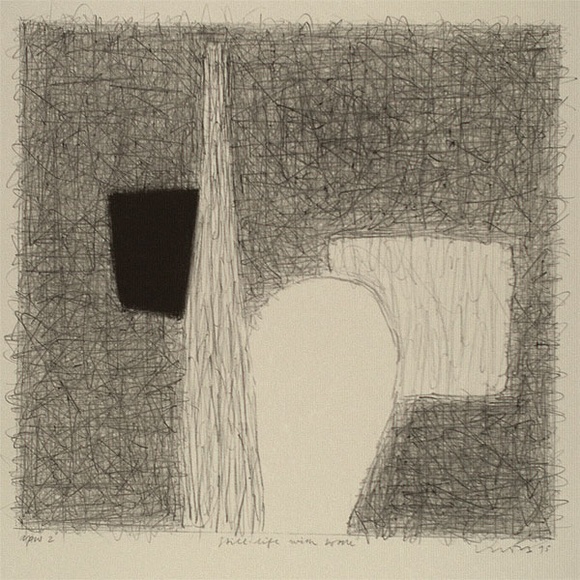 Artist: b'Lincoln, Kevin.' | Title: b'Still life with bottle' | Date: 1995, November | Technique: b'lithograph, printed in black ink, from one stone' Artist: b'Lincoln, Kevin.' | Title: b'Still life with bottle' | Date: 1995, November | Technique: b'lithograph, printed in black ink, from one stone'