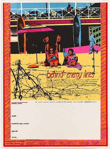 Artist: Fieldsend, Jan. | Title: Behind enemy lines...fundraising poster for Rouge. | Date: 1980 | Technique: screenprint, printed in colour, from five stencils
