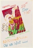 Artist: b'UNKNOWN (UNIVERSITY OF QUEENSLAND STUDENT WORKSHOP)' | Title: b'Womens dance. Stray dags & other bands. Qld Uni Refect.' | Date: c.1980 | Technique: b'screenprint, printed in colour, from six stencils'