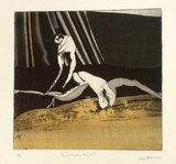 Artist: BALDESSIN, George | Title: Performers and tent. | Date: 1966 | Technique: colour etching and aquatint