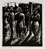 Artist: Carter, Maurie. | Title: (Street conversation). | Date: (1949) | Technique: linocut, printed in black ink, from one block