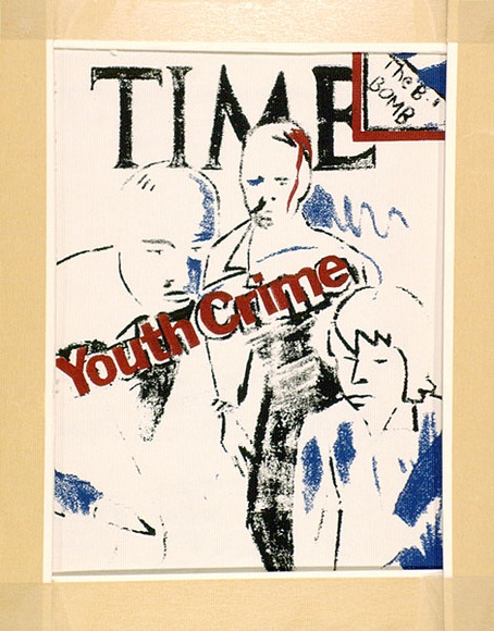 Artist: b'Todd, Geoff.' | Title: b'Time Magazine (Youth crime).' | Date: 1978 | Technique: b'screenprint, printed in colour, from multiple stencils' | Copyright: b'This work appears on screen courtesy of the artist and copyright holder' Artist: b'Todd, Geoff.' | Title: b'Time Magazine (Youth crime).' | Date: 1978 | Technique: b'screenprint, printed in colour, from multiple stencils' | Copyright: b'This work appears on screen courtesy of the artist and copyright holder'