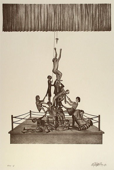 Artist: b'Doggett-Williams, Phillip.' | Title: b'not titled [man reaching for carrot]' | Date: 1993, August | Technique: b'lithograph, printed in black ink, from one stone'