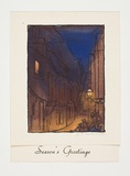 Artist: Sutherland, Jean. | Title: Greeting card: Season's Greeting | Technique: woodcut, printed in black ink, from one block; hand-coloured