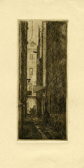 Artist: b'SHIRLOW, John' | Title: b'The Alley.' | Date: c.1930 | Technique: b'etching, printed in black ink, from one copper plate' Artist: b'SHIRLOW, John' | Title: b'The Alley.' | Date: c.1930 | Technique: b'etching, printed in black ink, from one copper plate'