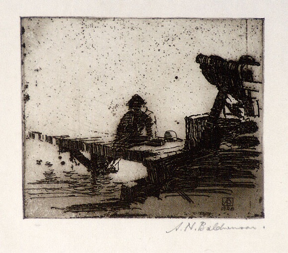 Artist: b'Baldwinson, Arthur.' | Title: b'Miss B Mann.' | Date: 1928 | Technique: b'etching and aquatint, printed in dark brown ink with plate-tone, from one zinc plate' Artist: b'Baldwinson, Arthur.' | Title: b'Miss B Mann.' | Date: 1928 | Technique: b'etching and aquatint, printed in dark brown ink with plate-tone, from one zinc plate'
