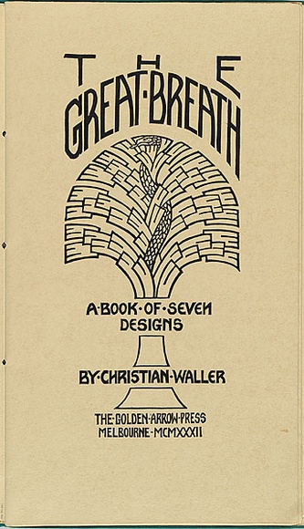 Artist: b'Waller, Christian.' | Title: b'Colophon' | Date: 1932 | Technique: b'linocut, printed in black ink, from one block' Artist: b'Waller, Christian.' | Title: b'Colophon' | Date: 1932 | Technique: b'linocut, printed in black ink, from one block'