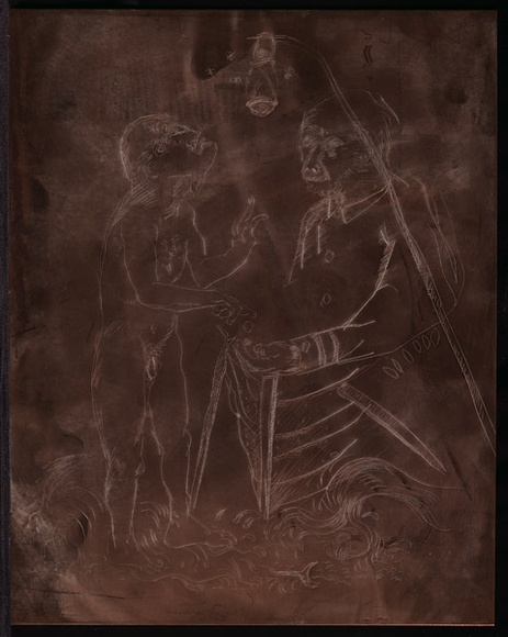 Artist: b'BOYD, Arthur' | Title: bPlate 33: Jonah page 21. God's briefing. | Date: 1972-73 | Technique: b'etched plate' | Copyright: b'This work appears on screen courtesy of Bundanon Trust' Artist: b'BOYD, Arthur' | Title: bPlate 33: Jonah page 21. God's briefing. | Date: 1972-73 | Technique: b'etched plate' | Copyright: b'This work appears on screen courtesy of Bundanon Trust'