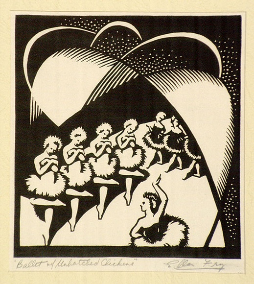 Artist: b'Fry, Ella.' | Title: b'Ballet of the unhatched chickens.' | Date: 1942 | Technique: b'linocut, printed in black ink, from one block' Artist: b'Fry, Ella.' | Title: b'Ballet of the unhatched chickens.' | Date: 1942 | Technique: b'linocut, printed in black ink, from one block'
