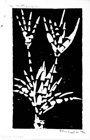 Artist: b'Grey-Smith, Guy' | Title: b'Plant form' | Date: 1975 | Technique: b'linocut, printed in black ink, from one block' Artist: b'Grey-Smith, Guy' | Title: b'Plant form' | Date: 1975 | Technique: b'linocut, printed in black ink, from one block'