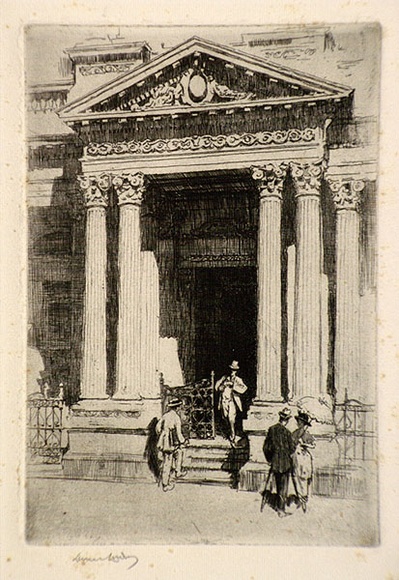 Artist: b'LINDSAY, Lionel' | Title: b'Portico of the Union Club, King William Street, Adelaide' | Date: 1920 | Technique: b'etching, printed in black ink with plate-tone, from one plate' | Copyright: b'Courtesy of the National Library of Australia' Artist: b'LINDSAY, Lionel' | Title: b'Portico of the Union Club, King William Street, Adelaide' | Date: 1920 | Technique: b'etching, printed in black ink with plate-tone, from one plate' | Copyright: b'Courtesy of the National Library of Australia'
