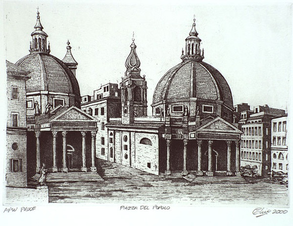 Artist: b'Dickson, Clive.' | Title: b'Piazza del popolo' | Date: 2000, September | Technique: b'etching and aquatint, printed in black ink, from one plate' Artist: b'Dickson, Clive.' | Title: b'Piazza del popolo' | Date: 2000, September | Technique: b'etching and aquatint, printed in black ink, from one plate'